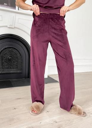 Велюровая пижама двойка комплект набор штаны футболка домашняя одежда домашний костюм теплая пижама модная пижама2 фото