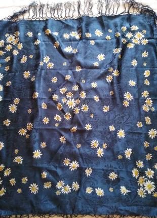 Натуральный фактурный шелк, платок с бахромой4 фото
