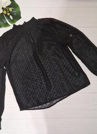 Черная шифоновая блуза с объемными рукавами р.42-444 фото