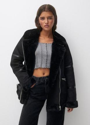 Дубленка черная pull & bear авиатор размер s