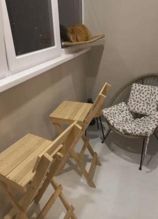 Стул раскладной барный из натурального дерева, ручной работы