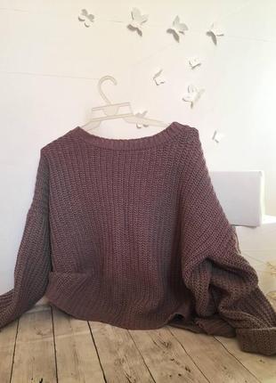 В’язаний светр, кофта велика в'язка оверсайз об‘ємна плетіння плетена рубчик довга широка базова