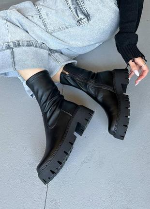 Ботинки женские кожаные, зимние, натуральная кожа, фабричные, черные9 фото