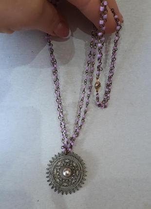 Підвіска кулон намисто в східному стилі вінтаж, бузкові намистини2 фото