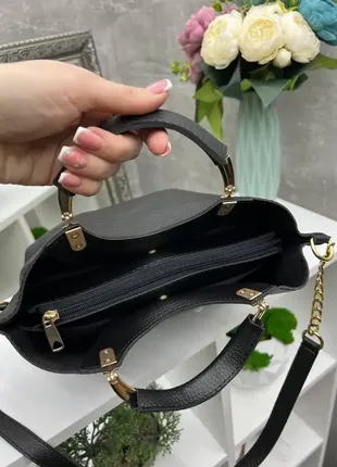 Черная – натуральный замш - lady bags - стильная сумка на 3 отделения – фурнитура золото - топ прода8 фото