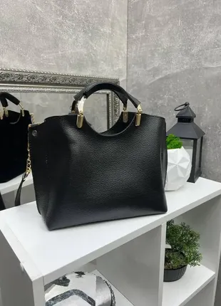 Черная – натуральный замш - lady bags - стильная сумка на 3 отделения – фурнитура золото - топ прода2 фото