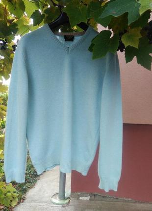 Теплый мужской свитер xl fusaro италия 100% шерсть lambswool пуловер светлый голубой шерстяной