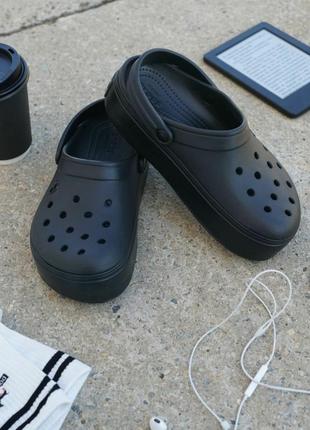 Крокс крокбэнд платформа черные crocs crocband platform clog black2 фото