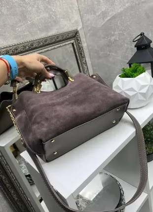 Капучино – натур. замш - lady bags - стильная сумка на 3 отделения – фурнитура золото4 фото