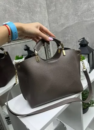 Капучино – натур. замш - lady bags - стильная сумка на 3 отделения – фурнитура золото3 фото