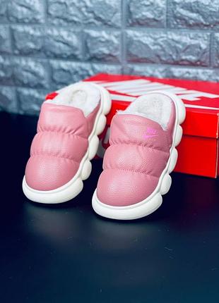 Nike тапки женские / подростковые розовые теплые размеры 35-41