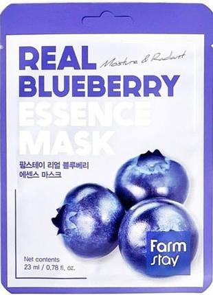 Тканевая маска для лица с экстрактом черники farmstay real blueberry essence mask 23 ml