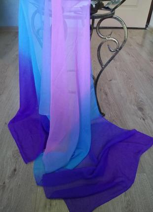 Легкий прозрачный радужный шарф/женский шифоновый шарфик градиент омбре1 фото