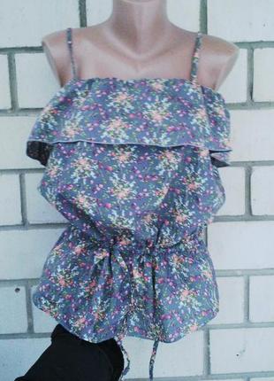 Блузка,майка с баской  naf naf  хлопок с открытыми плечами,цветочный принт1 фото
