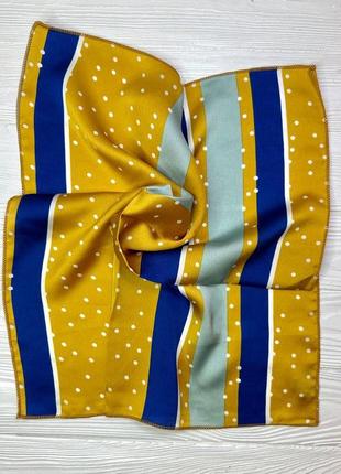 Красивый женский платок аксессуар материал атлас цвет желтый синий принт горох4 фото