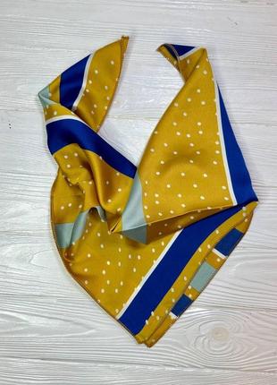 Красивый женский платок аксессуар материал атлас цвет желтый синий принт горох2 фото