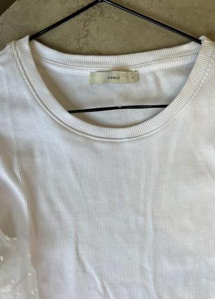 Біла блузка з прозорими рукавами топ воланами бавовняна блуза ошатна ліхтарики р. л/l7 фото