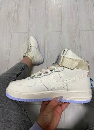 Женские кроссовки nike aur force 1 high beige blue2 фото