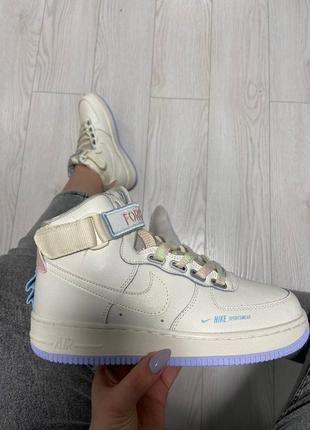 Женские кроссовки nike aur force 1 high beige blue1 фото