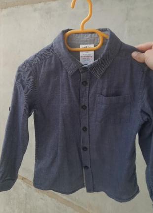 Классическая синяя серая хлопковая рубашка 110 см 5 рочков3 фото