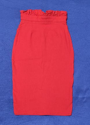 Красная джинсовая юбка карандаш1 фото