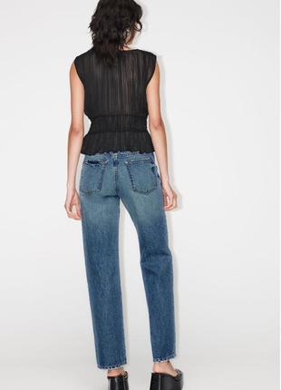 Прямые джинсы zara синие straight fit high waist 34 xs4 фото