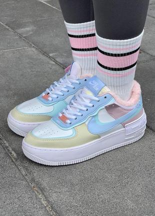 Кросівки жіночі nike air force 1 shadow white glacier blue ghost fur ❄️3 фото