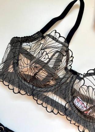 Звабливий комплект трусики ліф набір жіночий стринги бюстральтер прозорий з мереживом...