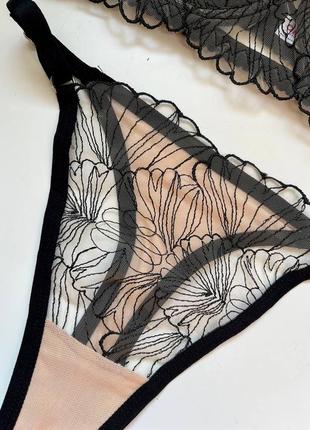 Звабливий комплект трусики ліф набір жіночий стринги бюстральтер прозорий з мереживом...