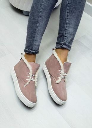 Зимові замшеві черевики хайтопи, колір пудра1 фото