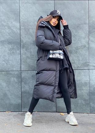 Теплый пуффер пуховик длинный с капюшоном белый малина зелёный лаванда тиффани черный мятный жёлтый бежевый куртка пальто объемный дутый стёганый