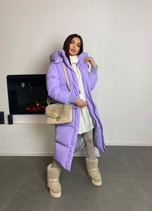 Теплый пуффер пуховик длинный с капюшоном белый малина зелёный лаванда тиффани черный мятный жёлтый бежевый куртка пальто объемный дутый стёганый