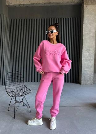 Теплий стильний костюм жіночий рожевий