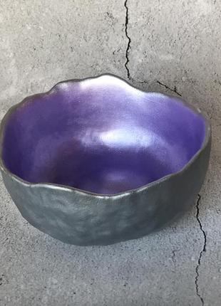 Декоративна тарілка сріблясто-фіолетова1 фото