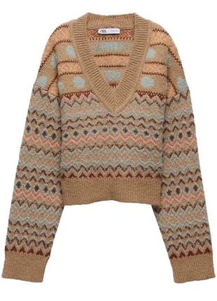 Сверт укороченный свитер геометрический принт zara4 фото