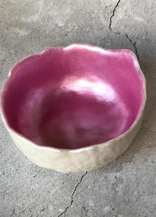 Декоративная тарелка бело-розовая4 фото