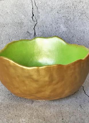 Декоративна тарілка золото-фісташка1 фото