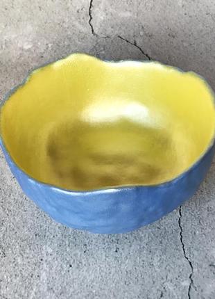 Декоративна тарілка блакитно-жовта6 фото