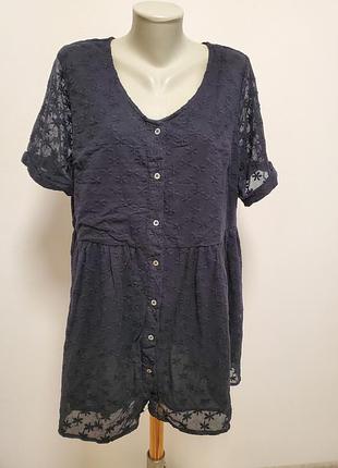 Шикарна брендова котонова блузка туніка батал на гудзиках кружевна