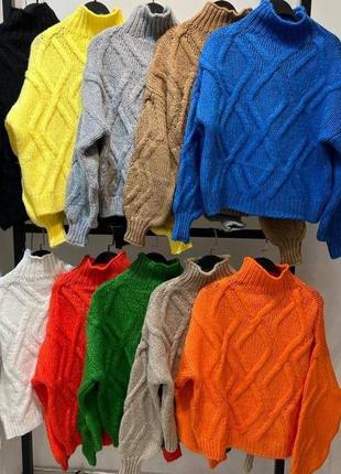 Свитер свитер джемпер кофта укороченный с воротником горловиной воротничком вязаный плотный теплый объемный оверсайз стильный тренд зара zara9 фото
