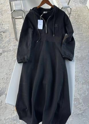 Платье в стиле celine с капюшоном длинная черная беж теплая3 фото