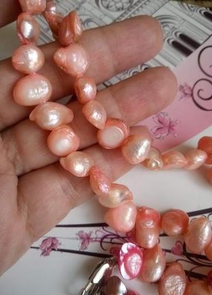 Колье, ожерелье с натуральным розовым жемчугом барокко2 фото