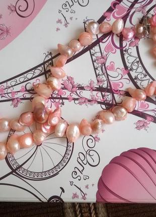 Колье, ожерелье с натуральным розовым жемчугом барокко5 фото