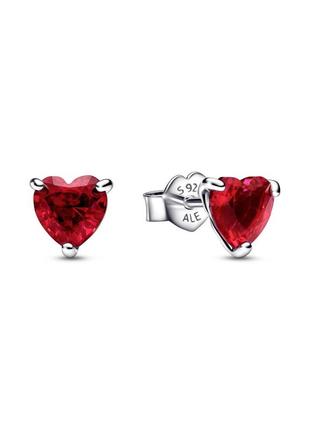 Срібні сережки пандора 292549c01 червоне серце сережки пусети серця червоні з камінням камінчиками срібло проба 925 нові з биркою pandora6 фото