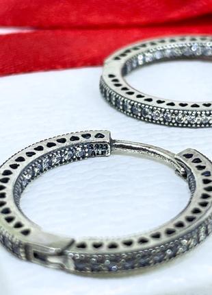 Срібні сережки пандора 296319cz сережки велике коло сердець круглі з камінням камінчиками срібло проба 925 нові з біркою pandora5 фото