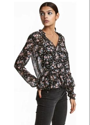 Блуза шифоновая, цветочный принт, свободного покроя