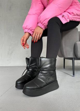 Женские кожаные дутики, с натуральным мехом