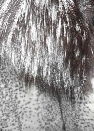 Полушубок белый коапчастий шиншиловый кролик с чернобуркой натуральный мех5 фото