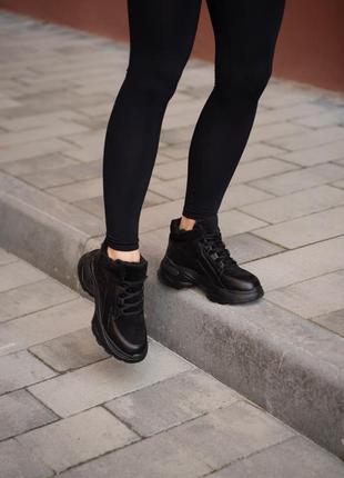 Кроссовки женские кожаные на платформе деми и зимние, черные4 фото