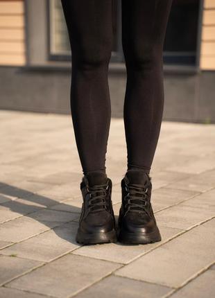 Кроссовки женские кожаные на платформе деми и зимние, черные5 фото